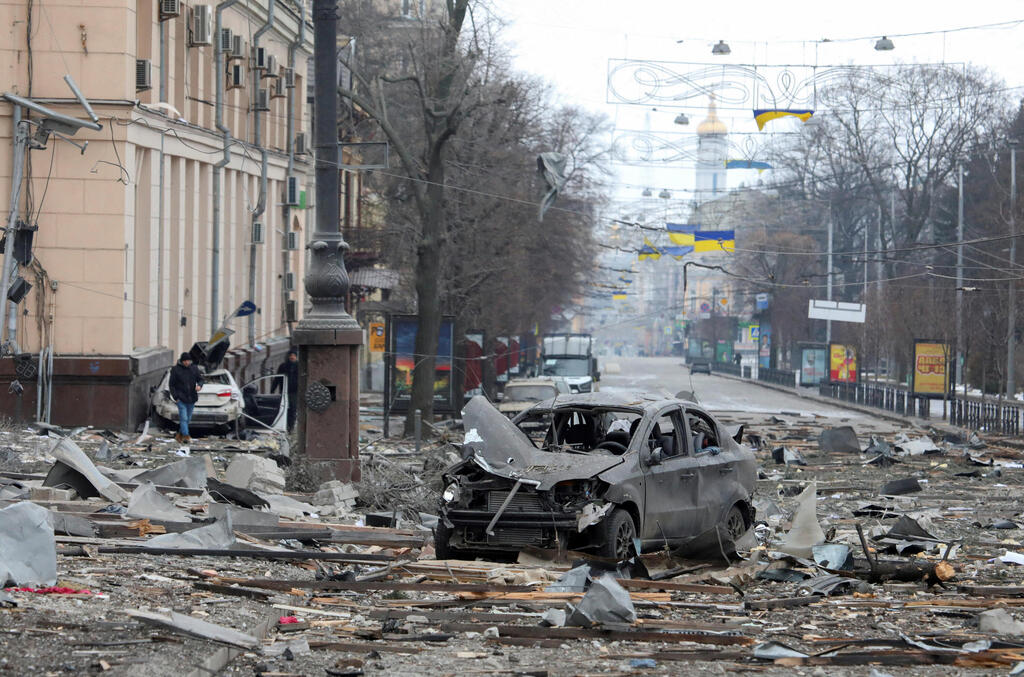 Aftermath of Russian missile strike on the center of Kharkiv on Tuesday 