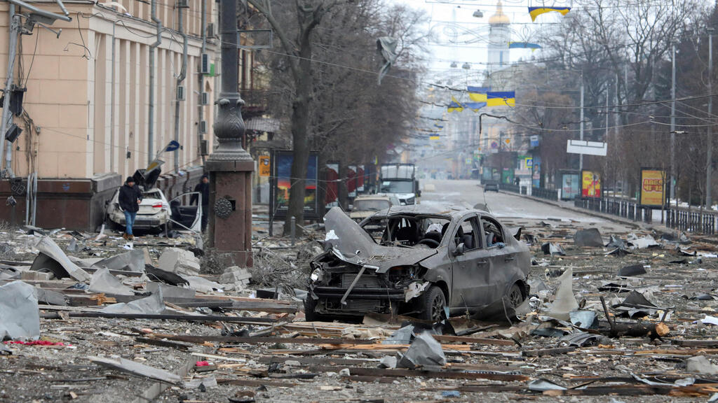 Aftermath of Russian missile strike on the center of Kharkiv on Tuesday 