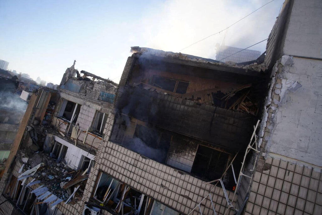 An apartment building destroyed by Russian shelling on Wednesday in Kyiv 