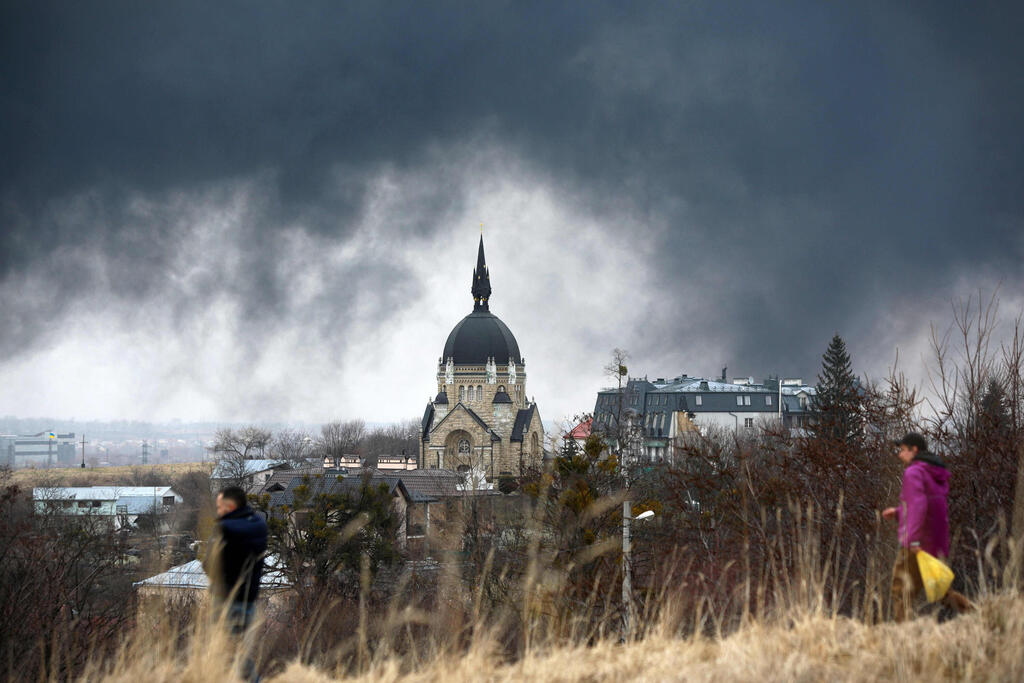 Smoke seen over Lviv on Sunday 