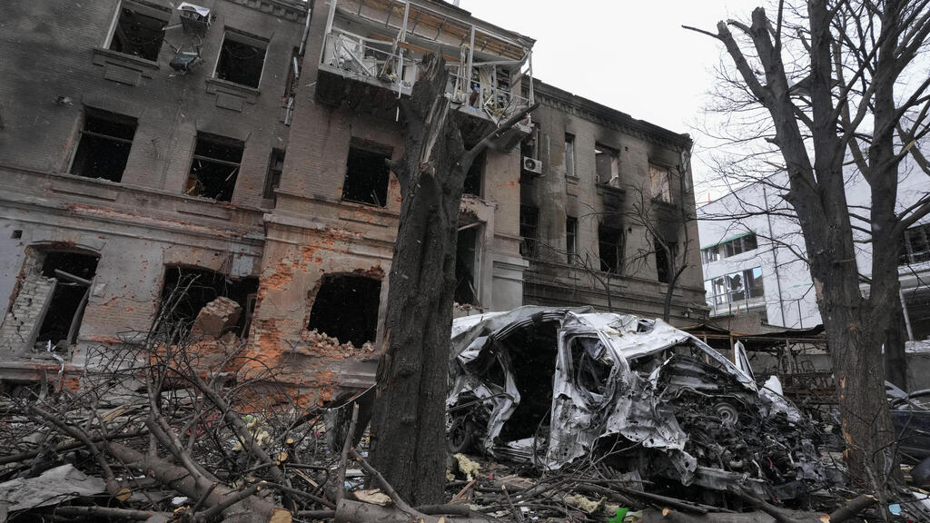 A building that was destroyed by Russian bombing in Kharkiv on Sunday 