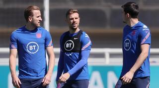 הארי מגווייר, ג'ורדן הנדרסון והארי קיין באימון נבחרת אנגליה