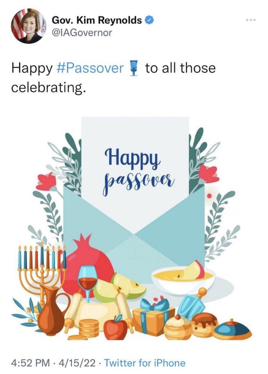 Governor of Iowa Kim Reynolds' tweet הפוסט שפרסמה ריינולדס