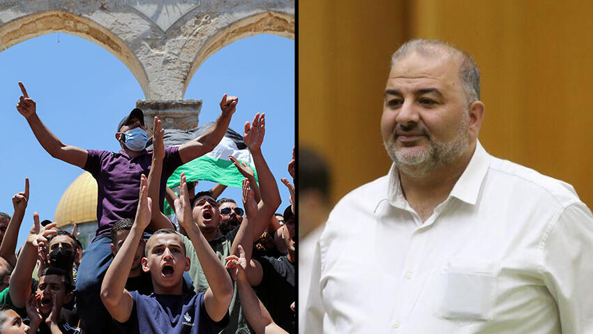  Palestinian rioters outside al Aqsa mosque, Mansour Abbas leader of Ra'am   