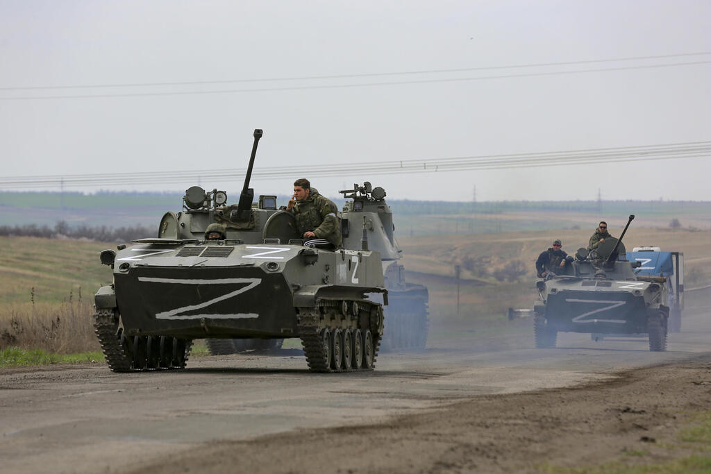 Russian armored vehicles near Mariupol on Monday 
