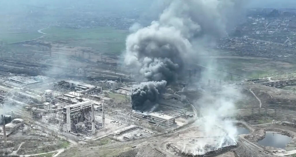 The steel plant in Mariupol after it was bombed by Russia on Monday 