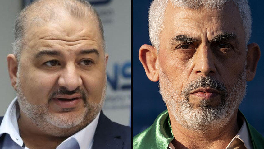 Ra'am leader Mansour Abbas, Yahya Sinwar (Photo: Moti Kimchi, AP) יחיא סינוואר, מנסור עבאס