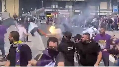 Protesters in Bilbao waving the Palestinian flag 