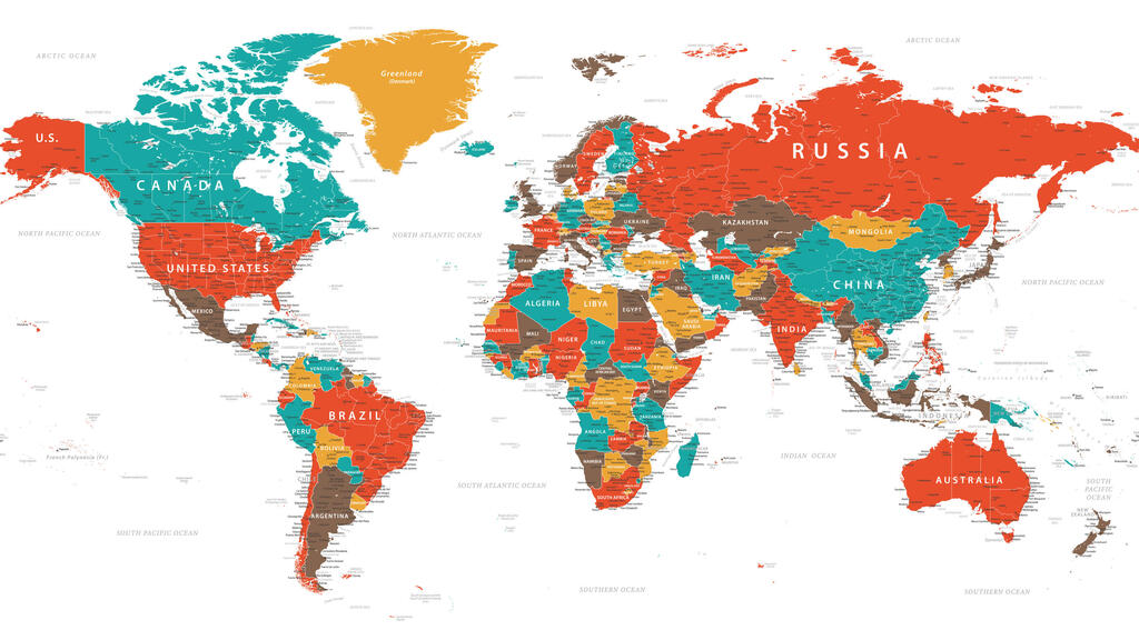מפת העולם כדור הארץ מדינות