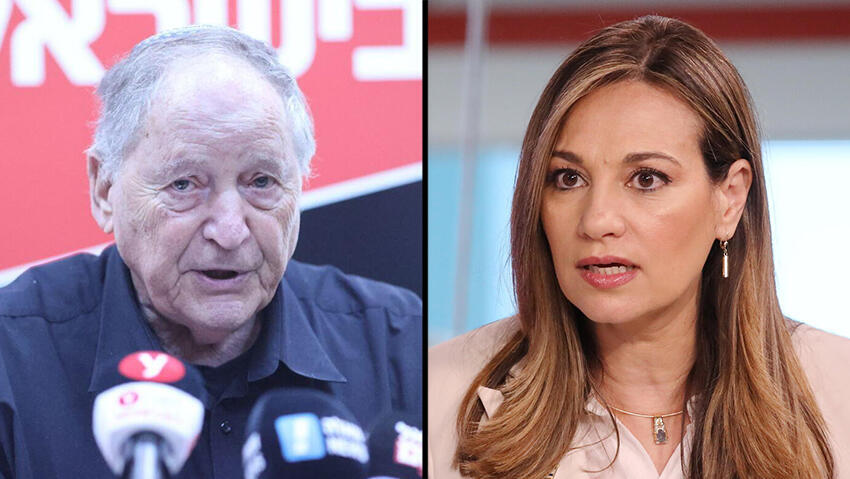 Ран Эрез и Ифат Шаша-Битон (Фото: Моти Кимхи, Шауль Голан) מסיבת עיתונאים של ארגון המורים נגד רפורמת הבגרויות של שאשא ביטון