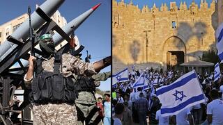 מצעד הדגלים צעדת הדגלים דגלים שער שכם העיר העתיקה ירושליםחאן יונס עזה גדודי עז אדין אל קסאם חמאס מפגן צבאי מצעד רקטות טילים