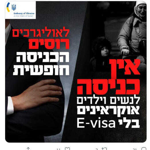 ציוץ טוויטר של שגרירות אוקראינה בישראל