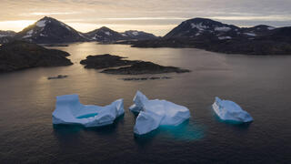גושי קרח נמסים באוקיינוס ליד גרינלנד