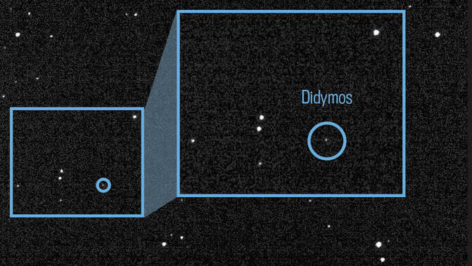 משמאל בתמונה - המטרה: האסטרואיד הקטן דימורפוס