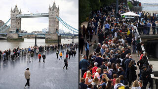 לונדון בריטניה תור של אנשים קהל מחכה לחלוק כבוד אחרון למלכה אליזבת