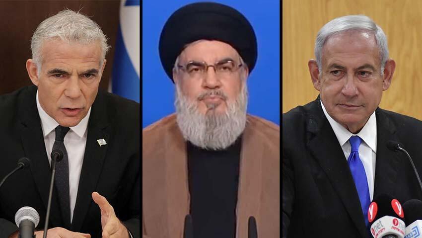  Yair Lapid, Hassan Nasrallah, Benjamin Netanyau 