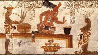 איור שמציג שתייה של משקה מבוסס קקאו בתקופת תרבות המאיה