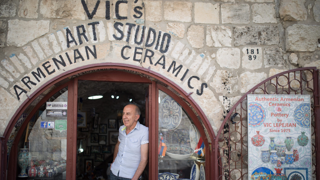 Portrait of Armenian Ceramics artist Vic Lepejian in his shop in the Armenian Quarter of Jerusalem’s Old City, Oct. 3, 2018 
