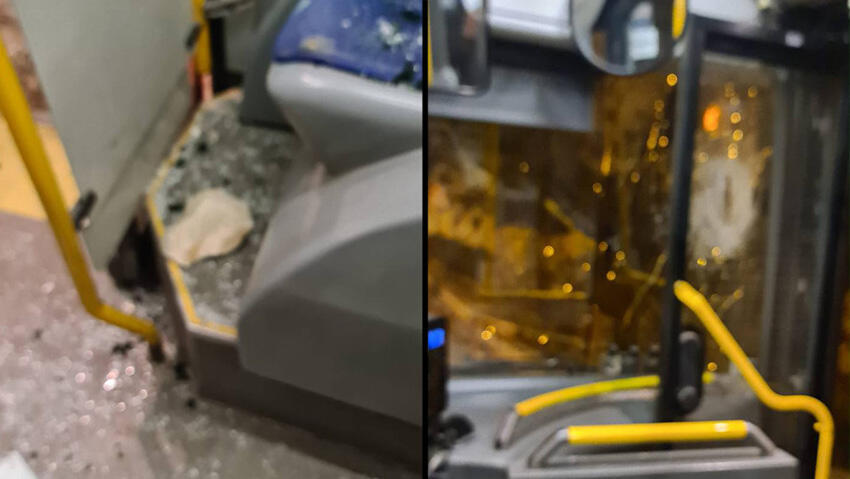 נזק באוטובוס שנזרקו לעברו אבנים במעלה אדומים