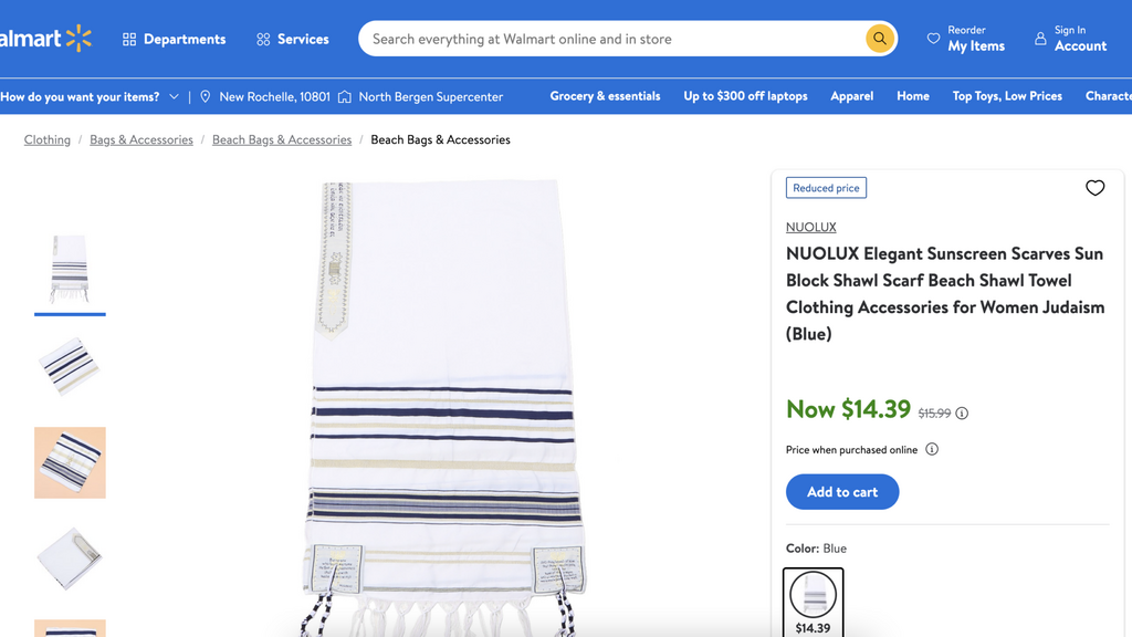 A tallit was for sale on Walmart's website until it was removed after Jewish customers complained 
