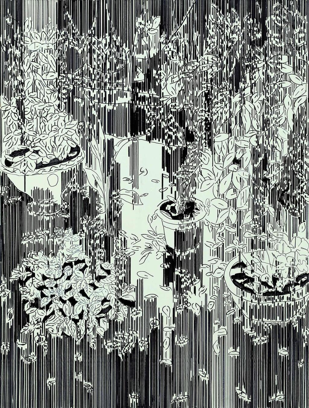 Yehudit Sasportas, “Coded Garden,” (1999), ink and acrylic on MDF 