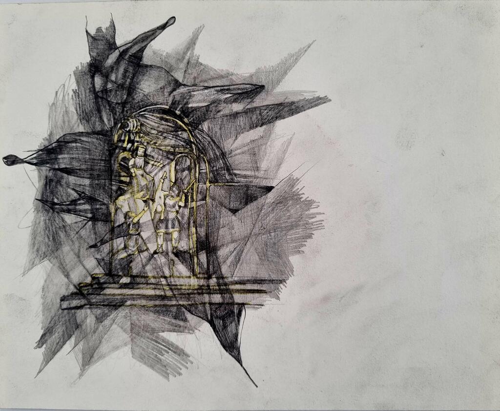 Detail from Raya Bruckenthal’s “Mizrach,” (2022), pencil on paper 