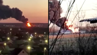 רוסיה תיעוד שריפה שדה תעופה צבאי ב קורסק