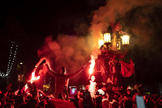 חגיגות בבירת מרוקו לאחר הניצחון על ספרד בשמינית גמר המונדיאל