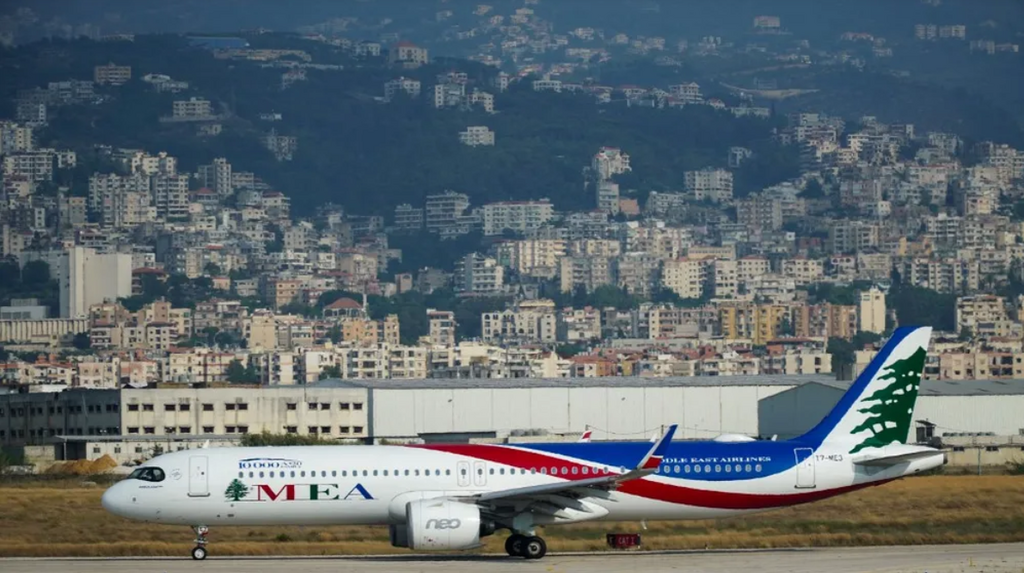 A Middle East Airlines plane on the tarmac at Rafic Hariri International Airport in Beirut, Lebanon 