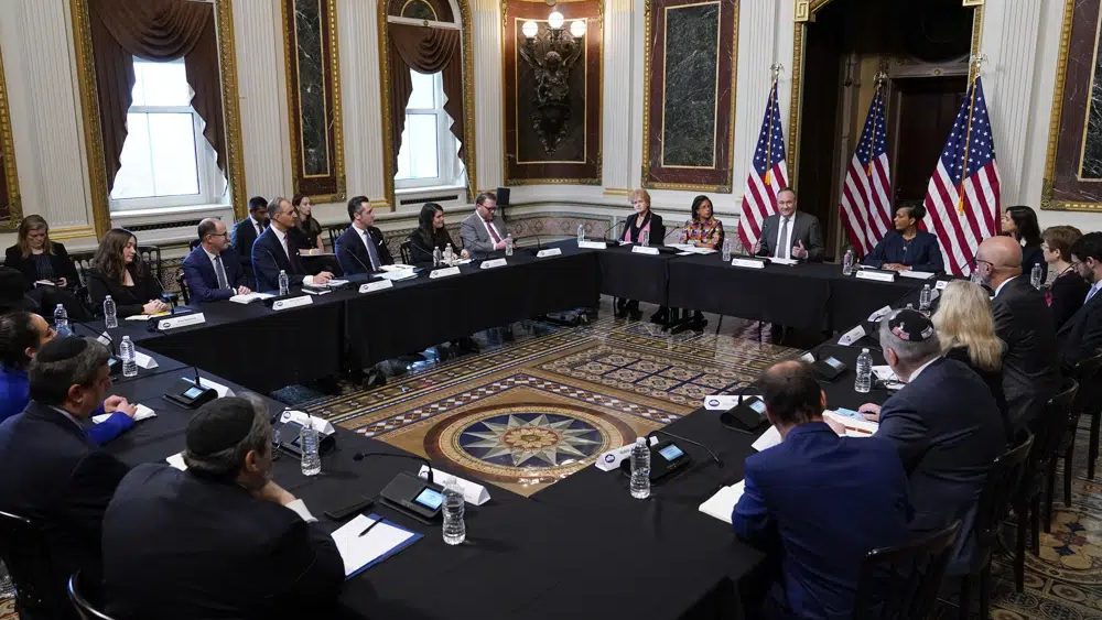 White House roundtable on antisemitism (Photo: AP / Patrick Semansky) Doug Emhoff, the husband of Vice President Kamala Harris, speaks during a roundtable discussion with Jewish leaders about the rise in antisemitism and efforts to fight hate in the United States in the Indian Treaty Room in the Eisenhower Executive Office Building on the White House Campus in Washington, Wednesday, Dec. 7, 2022