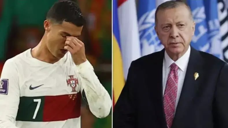Ronaldo getting off the pitch following Portugal's defeat against Morocco; Turkish President Recep Tayyip Erdogan 