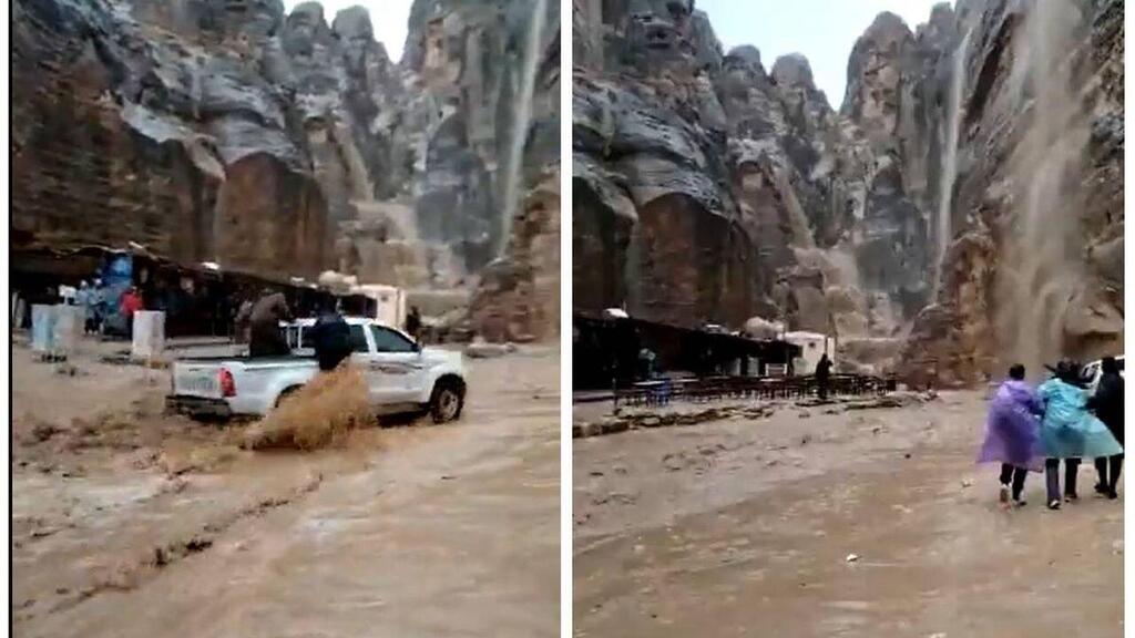 Flooding pouring down on stranded tourists