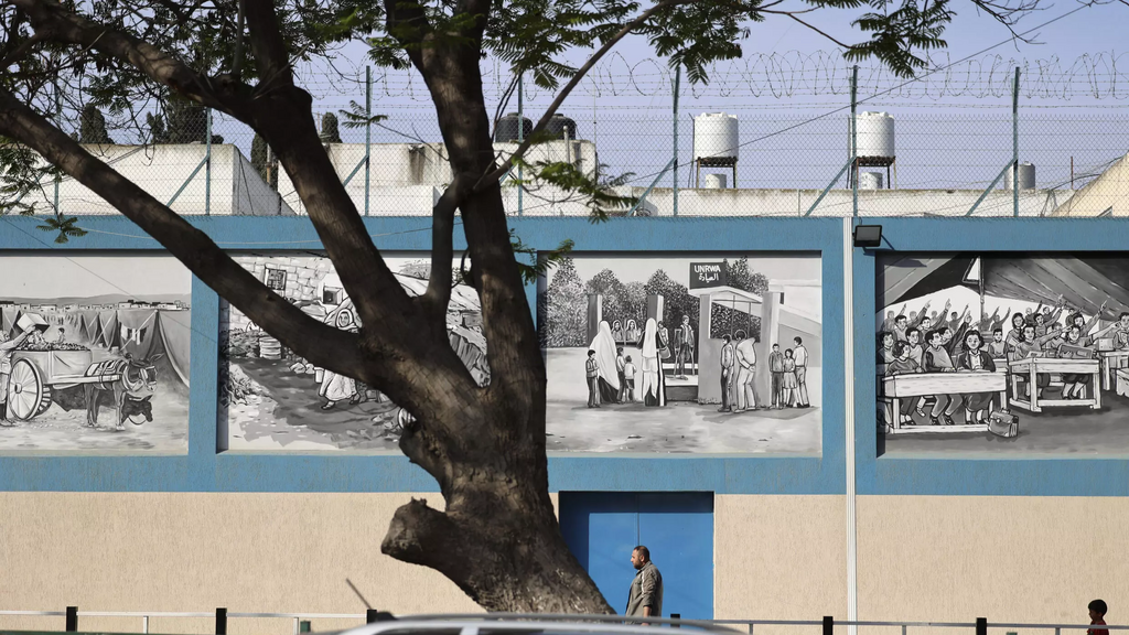 A mural depicts what Palestinians call the 'Nakba' or 'catastrophe', the creation of Israel in 1948, with over 760,000 Palestinians pushed into exile or driven from their homes 
