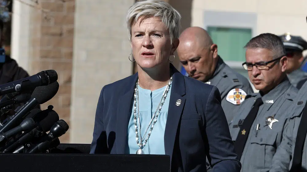 anta Fe District Attorney Mary Carmack-Altwies speaks during a news conference in Santa Fe, N.M., Wednesday, Oct. 27, 2021 
