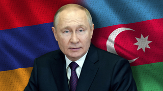 נשיא רוסיה ולדימיר פוטין דגלי אזרבייג'ן ארמניה נגורנו קרבאך
