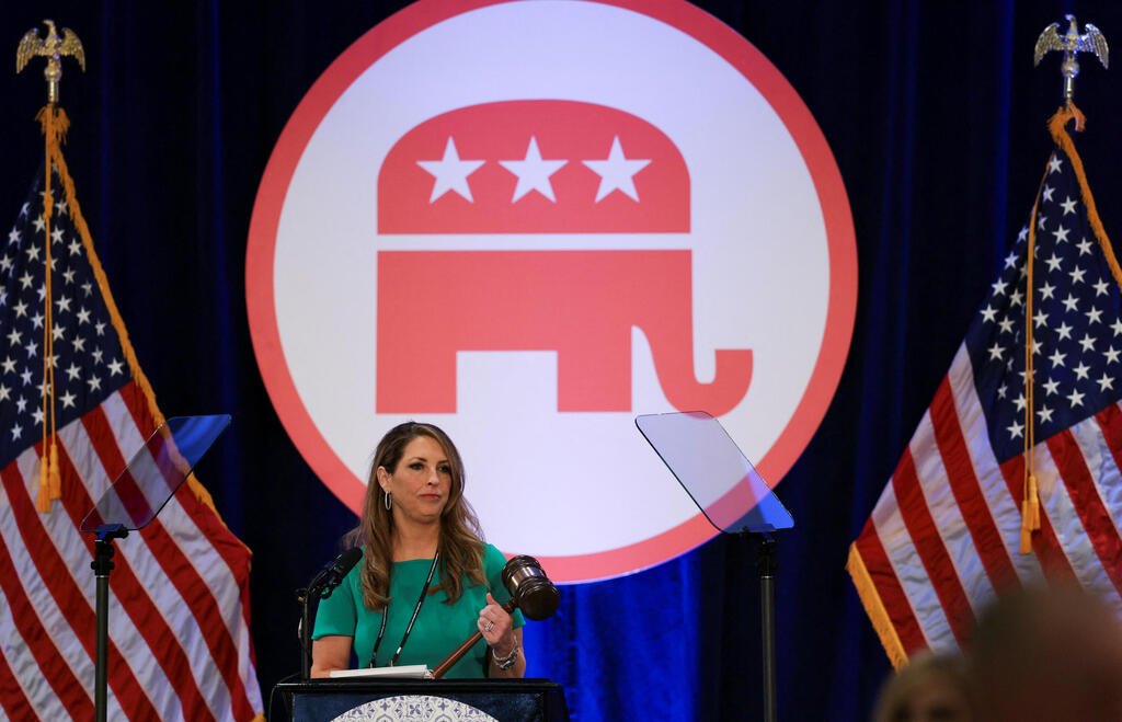 Republican National Committee (RNC) Chair Ronna McDaniel holds the gavel at the winter meeting of the Republican National Committee in Dana Point