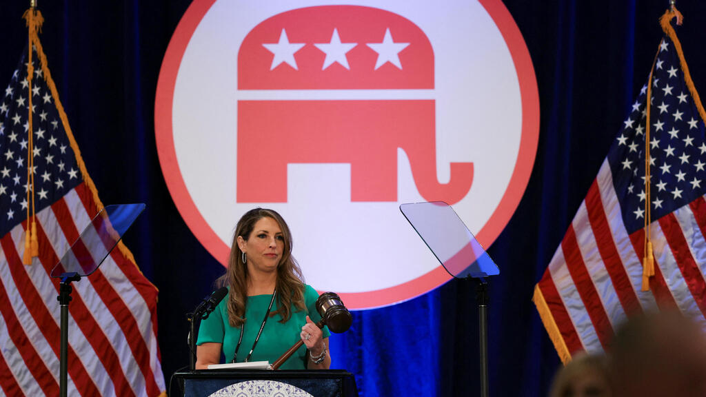 Republican National Committee (RNC) Chair Ronna McDaniel holds the gavel at the winter meeting of the Republican National Committee in Dana Point