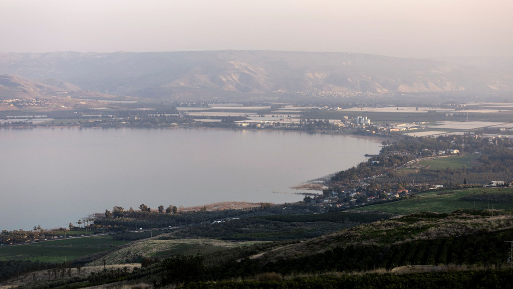 A general view shows the Sea of Galilee with Jordan in the background, in northern Israel, January 23, 2023 