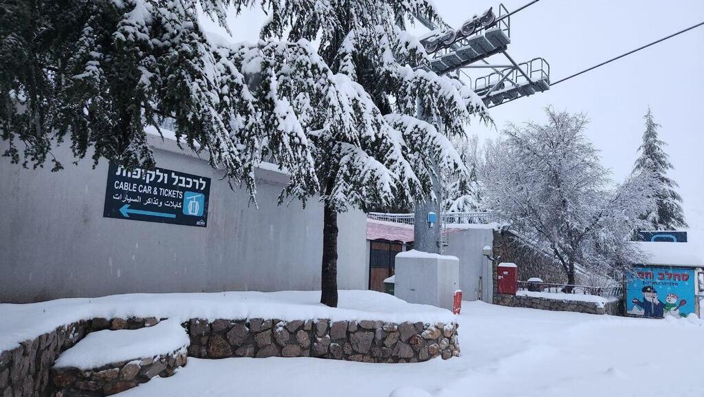 Снег на горе Хермон (Фото: администрация комплекса "Хермон") שלג נערם באתר החרמון