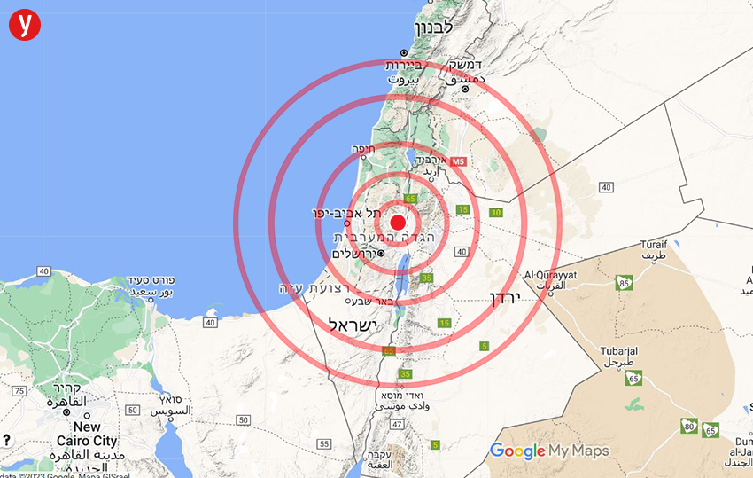 מפה רעידת אדמה ישראל שכם אריאל סמוך 3.5