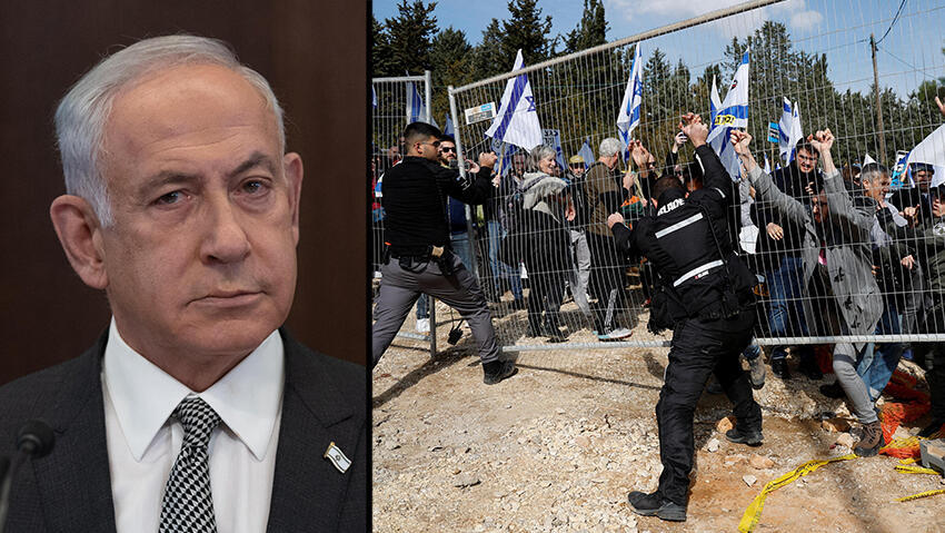 Prime Minister Benjamin Netanyahu; anti-judicial reform protesters trying to storm the Knesset (Photo: Reuters, EPA) ראש הממשלה בנינין נתניהו