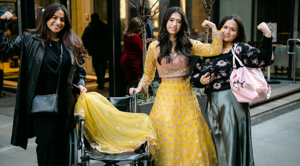 Brasch, center, and her sisters, who also live in New York, celebrated Shabbat at a nearby hotel after Brasch walked the runway (Photo: Hilary Phelps) Brasch, center, and her sisters, who also live in New York, celebrated Shabbat at a nearby hotel after Brasch walked the runway