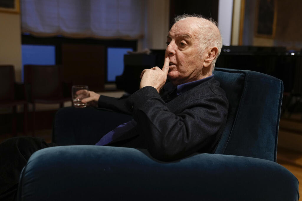 Argentine-born pianist and conductor Daniel Barenboim talks with The Associated Press during an interview, at La Scala theatre in Milan, Italy, Tuesday, Feb. 14, 2023 