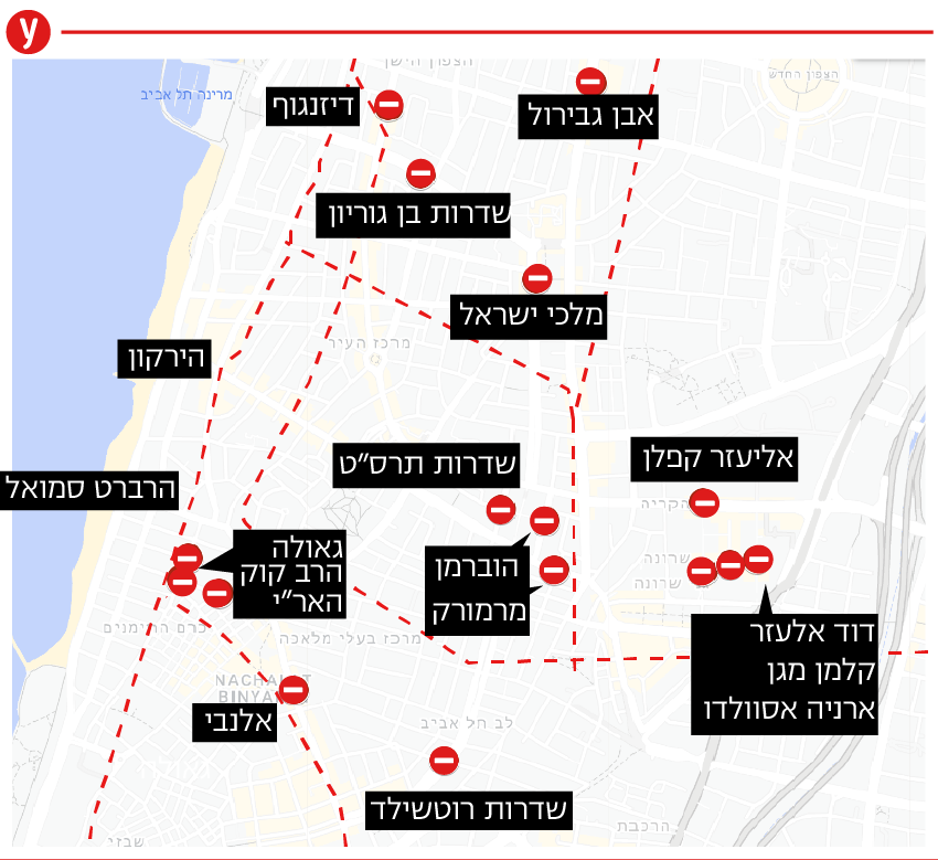 אינפו אינפוגרפיקה מפה מפת חסימות מרתון תל אביב 2023 ריצה רצים תחרות מרוץ כבישים כביש חסום
