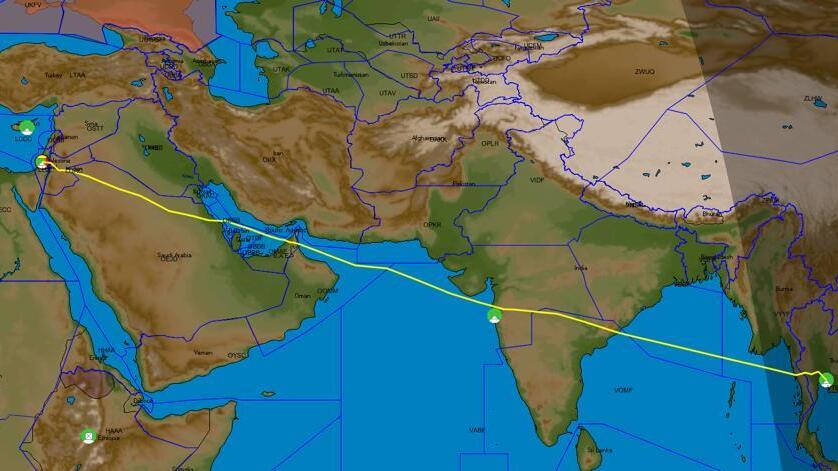 נתיב הטיסה הישיר בין ישראל לבנגקוק