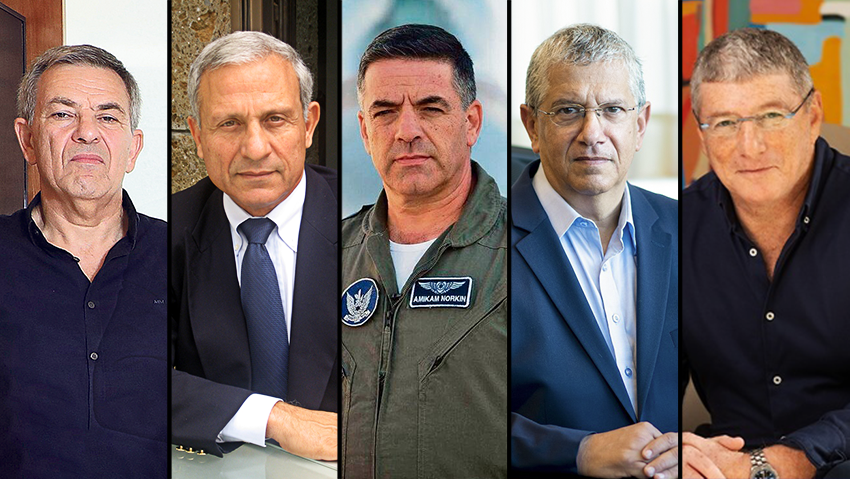 Retired Air Force commanders are following the events with 'grave concern' (Photo: Tal Shahar, Yuval Hen, Dana Kopel, IDF Spokesperson's Unit) אילעזר שקדי, אמיר אשל, עמיקם נורקין, איתן בן אליהו, עידו נחושתן