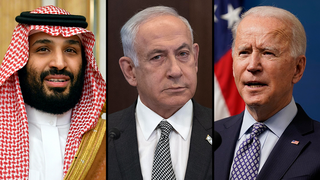 Saudi Crown Prince Muhammed bin Salman, Prime Minister Benjamin Netanyahu and U.S. President Joe Biden 
