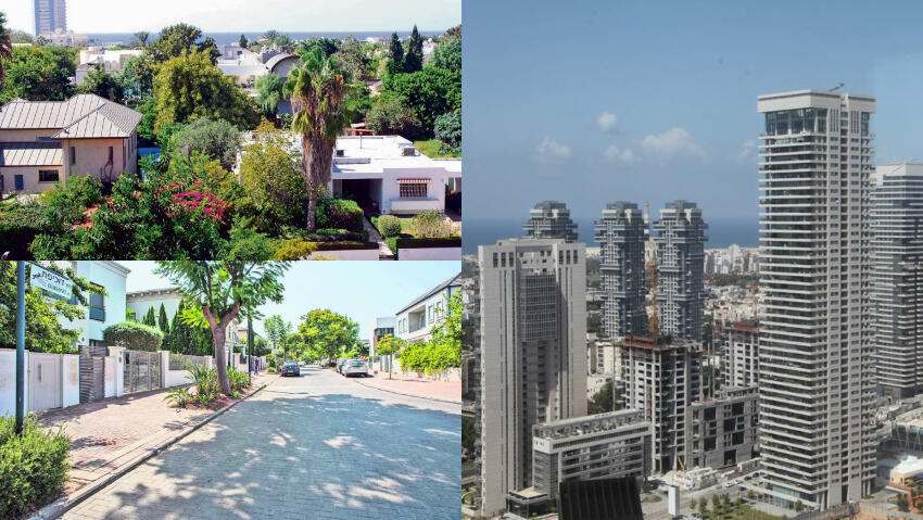 תל אביב (מימין), הרצליה פיתוח (שמאל למעלה) וסביון