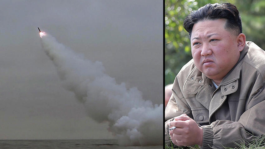 תמונות שפרסמה צפון קוריאה ממה שלדבריה הינו שיגור טיל טילי שיוט טילים מ צוללת 12 במרץ