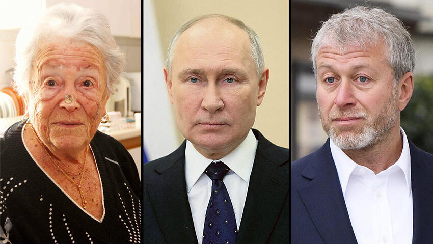 Мина Юдицкая-Берлинер, Владимир Путин, Роман Абрамович (Фото: Идо Эрез, EPA, AFP) Мина Юдицкая-Берлинер, Владимир Путин, Роман Абрамович